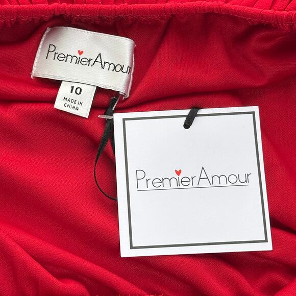 NWT Premier Amour Red Off The Shoulder Maxi Dress Womens Size 10 Pleated Formal - Picture 8 of 11